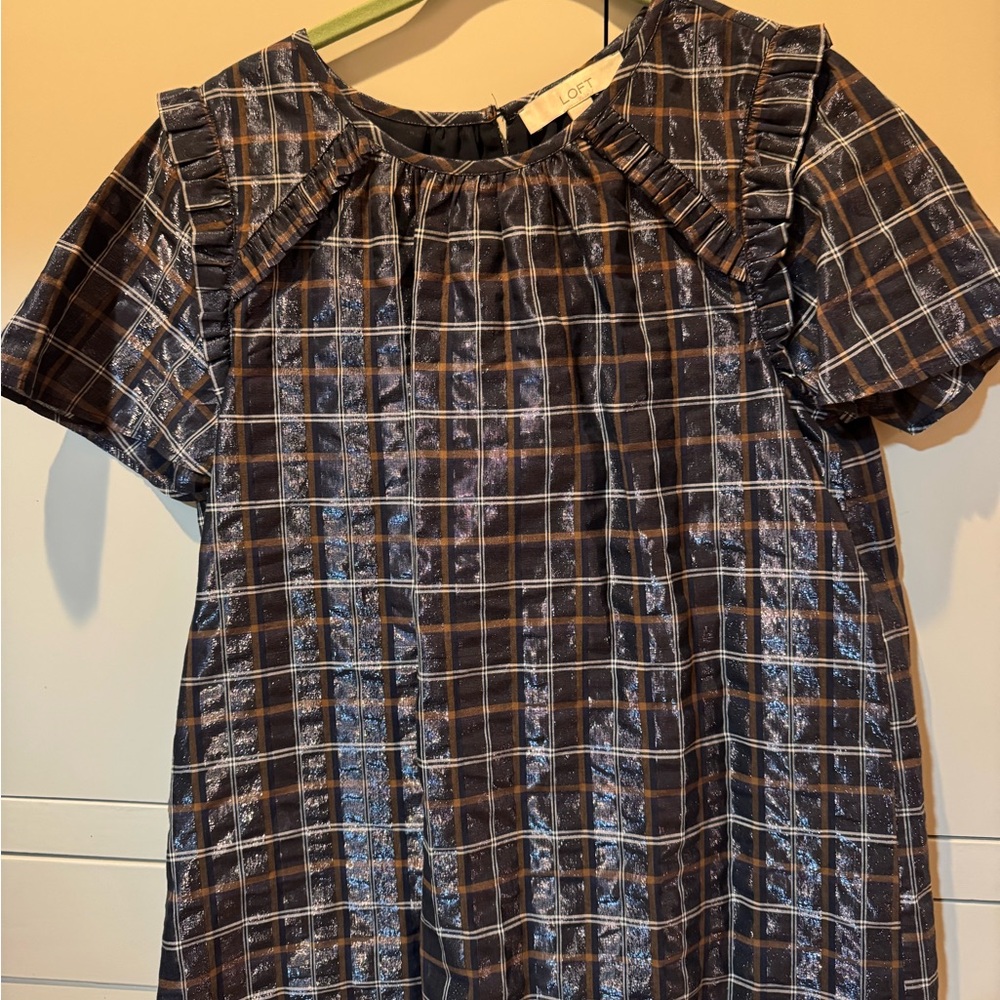 LOFT Silver and Black Casual Sundress with Sailor Collar